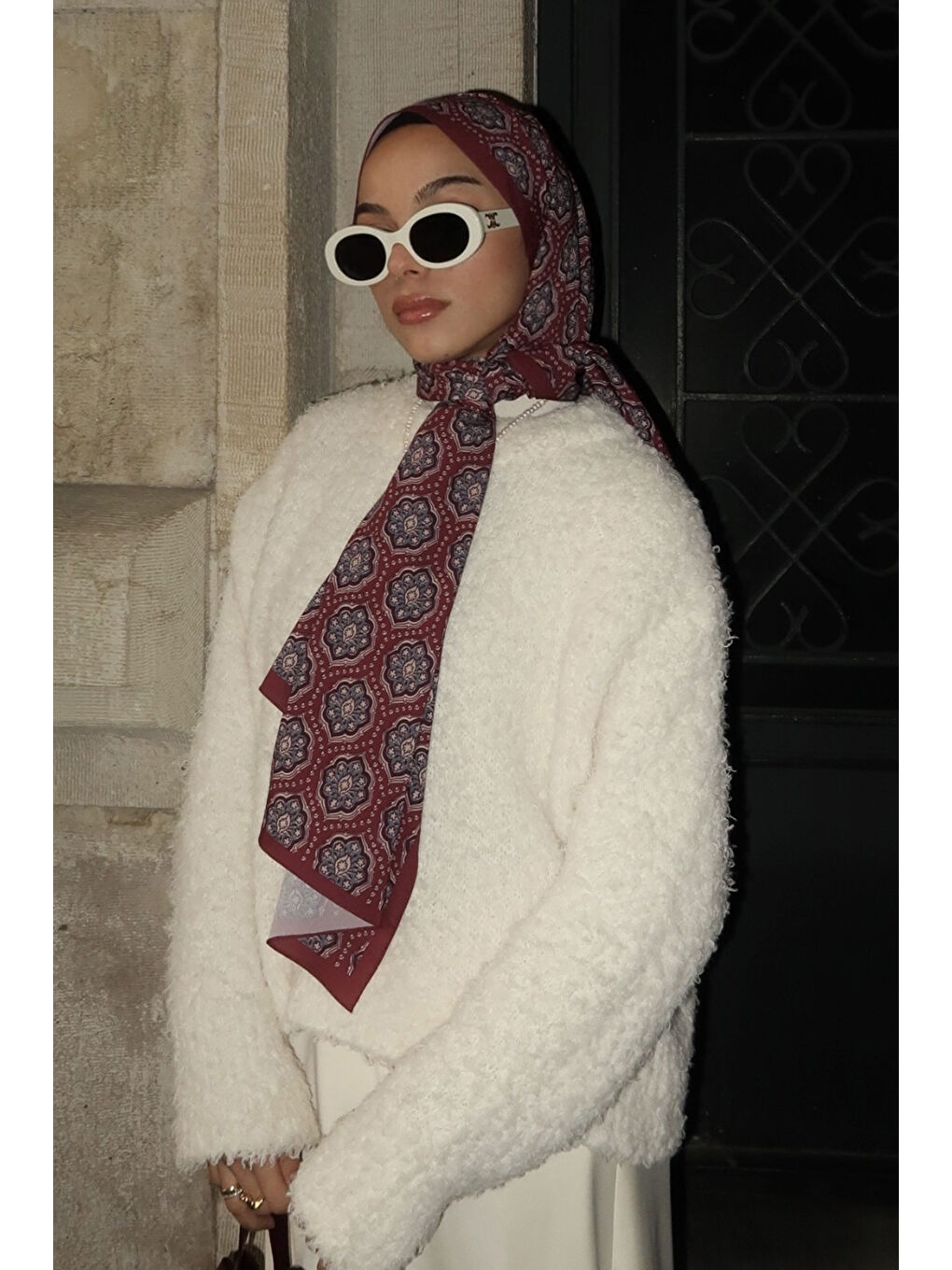 Bordo Daily Print Şal Ruby Desenli-9