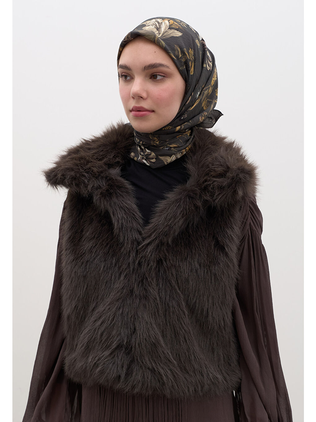 Gısele Desen Pamuklu Viskon Eşarp Antrasit