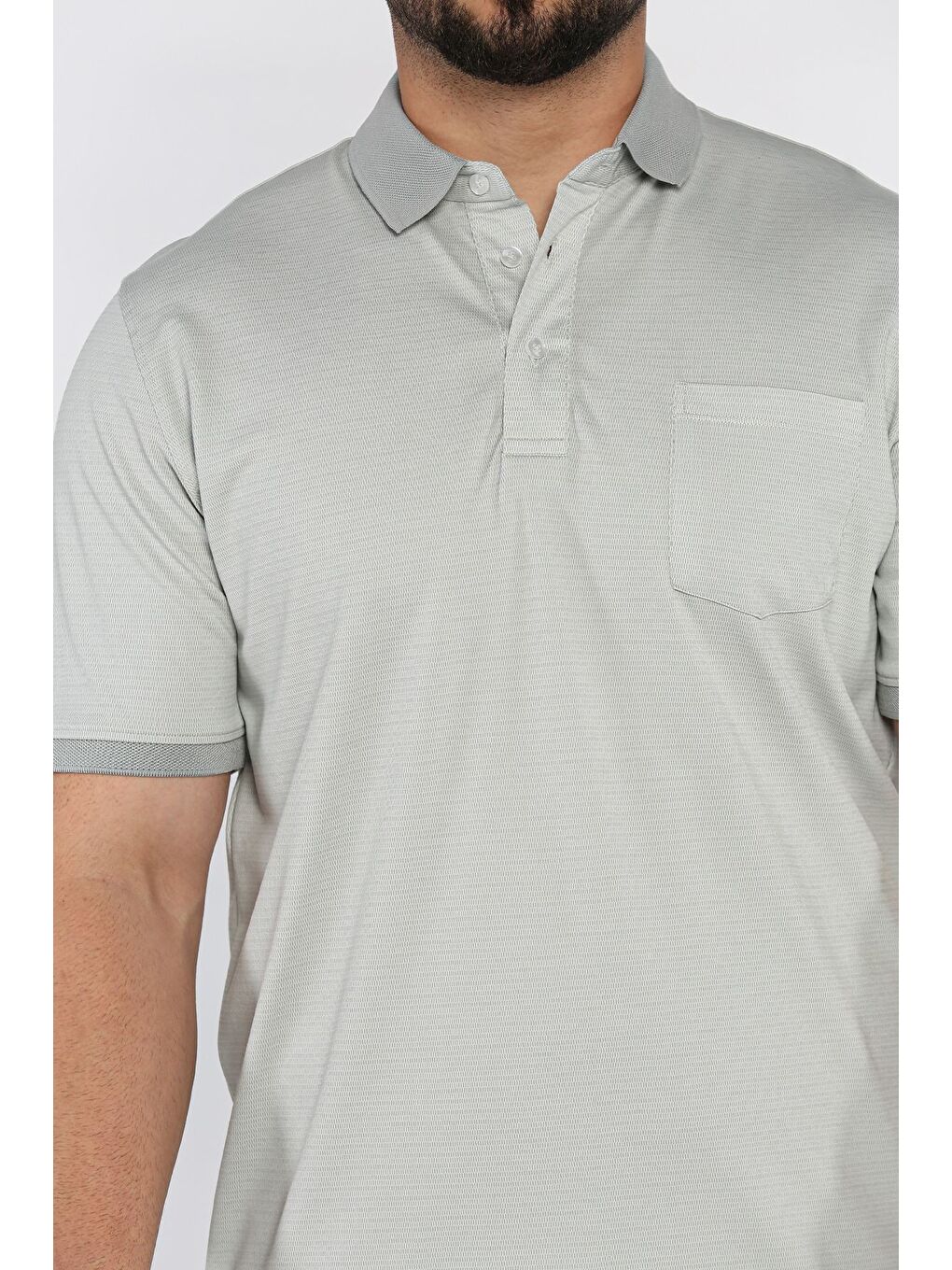 Gri Erkek Polo Yaka Tek Cepli Desenli Tişört-3