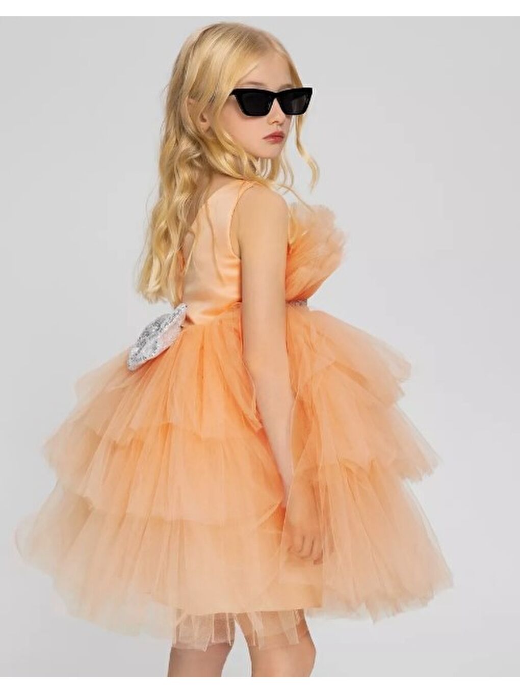 Pembe Saten Kumaş , Tütülü Nimfea Kız Çocuk Abiye Elbise MNK0597-1