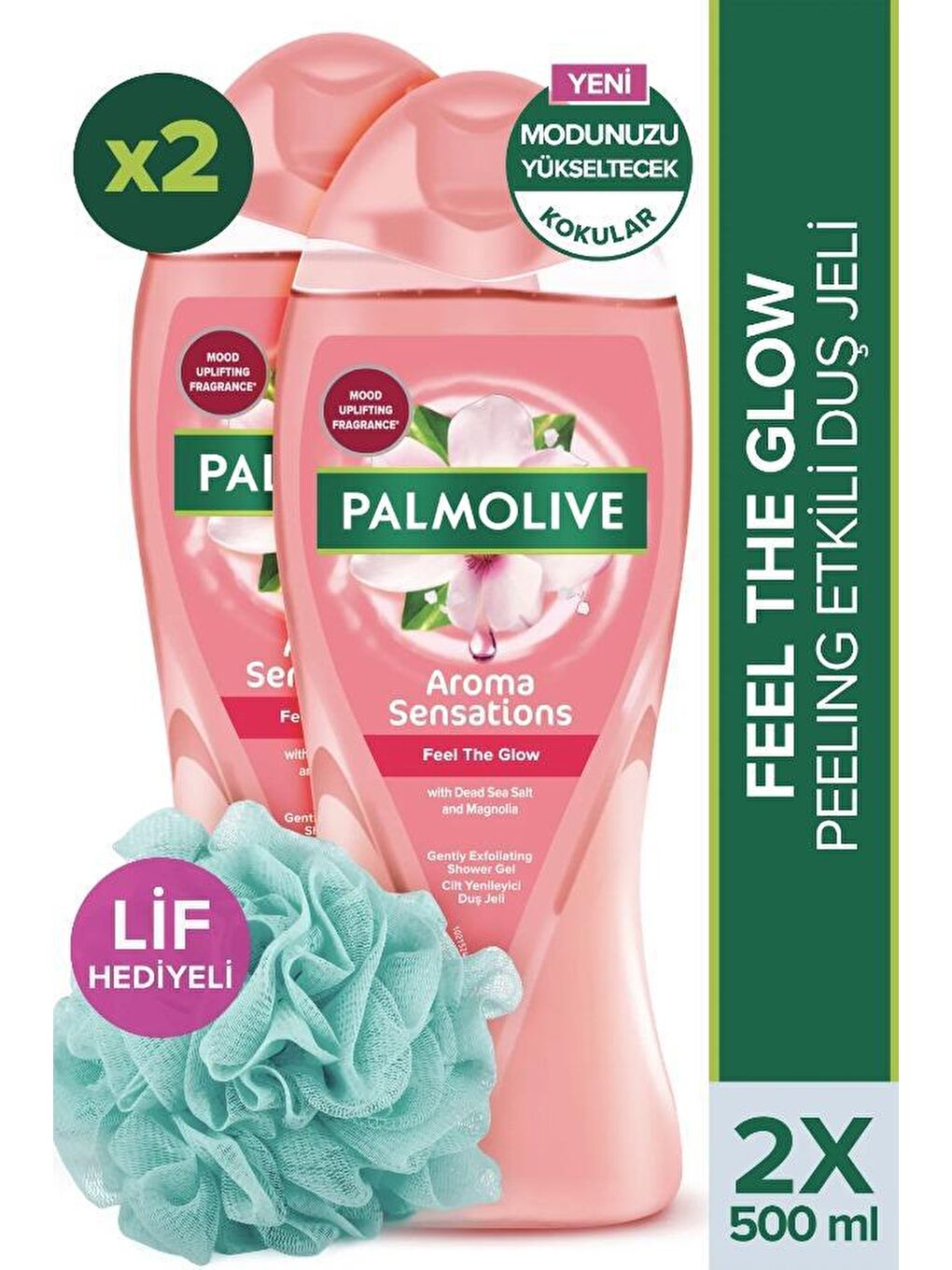 Palmolive Karışık Aroma Sensations Feel Glow  Banyo ve Duş Jeli 500 ml x 2 Adet + Duş Lifi Hediye