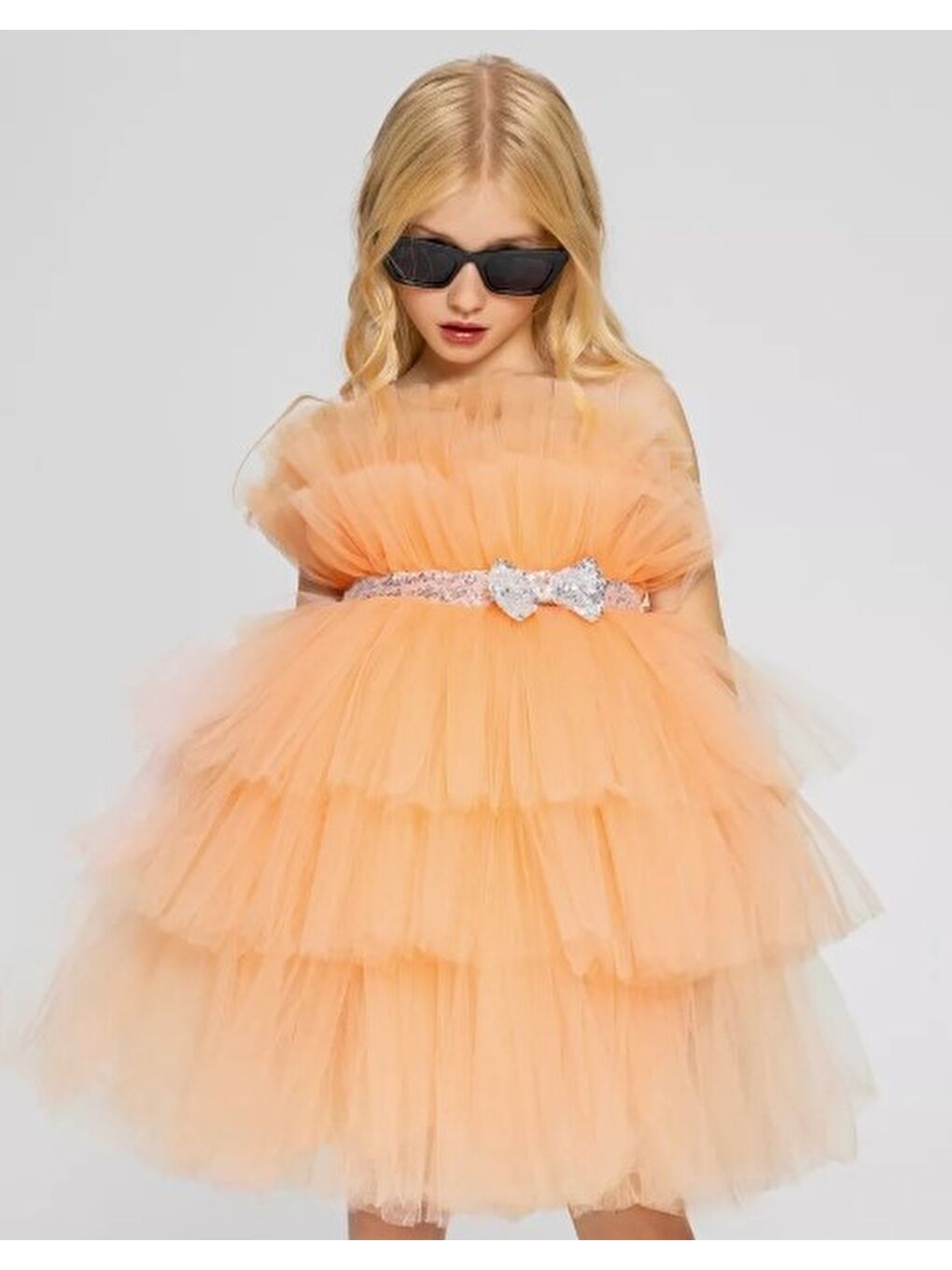 Pembe Saten Kumaş , Tütülü Nimfea Kız Çocuk Abiye Elbise MNK0597-3