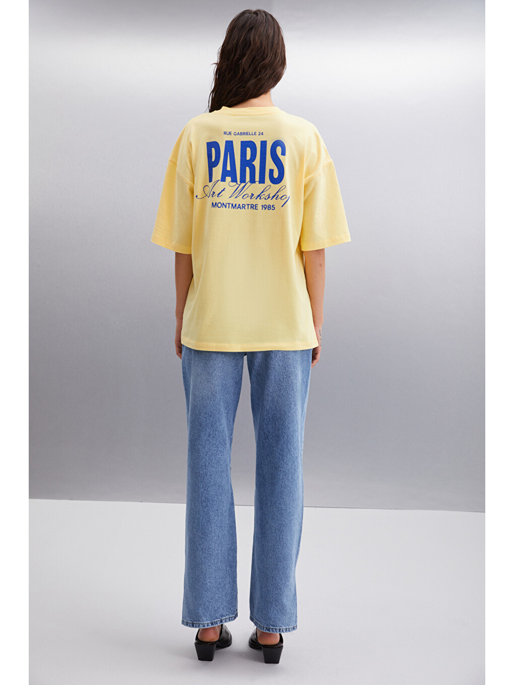 Gıllıan Kadın Ön Ve Arka Baskı Detaylı Oversize &100 Organik Pamuklu Sarı T-shirt-5