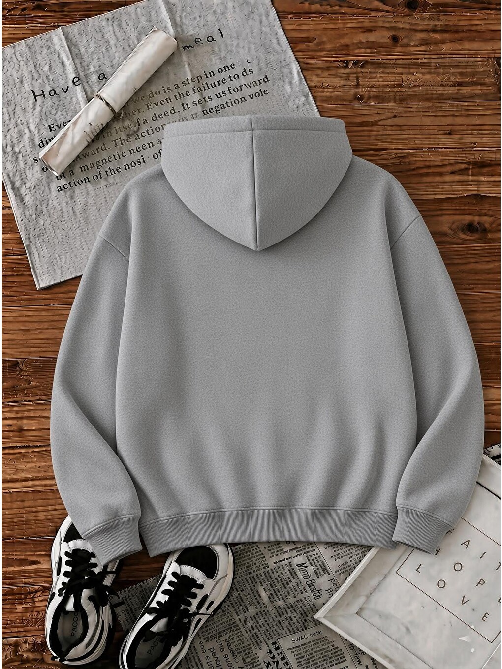 Gri Sw Strawberries Yes, Please." Ön Baskılı Renkli Kadın Kapüşonlu Sweatshirt-1