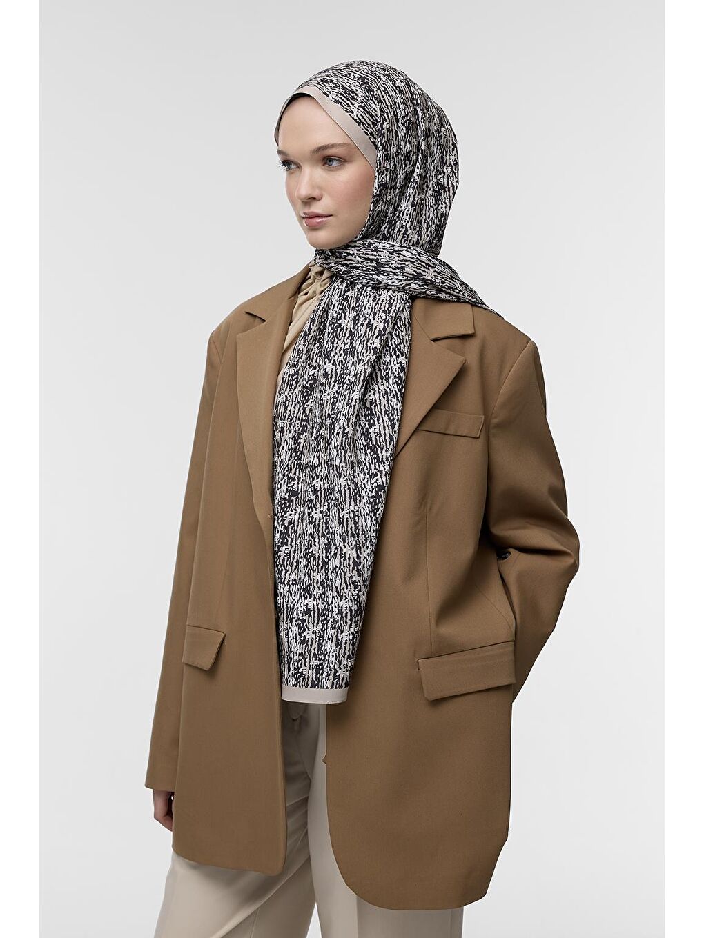 Siyah Daily Print Şal Dapper Desenli-3