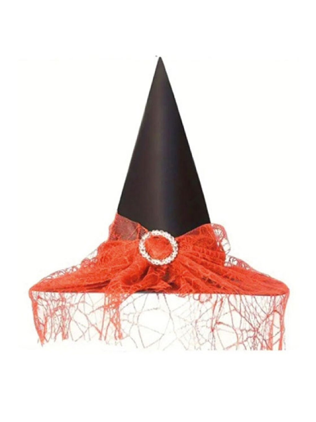 Siyah Tül Detaylı Tokalı Cadı Şapkası