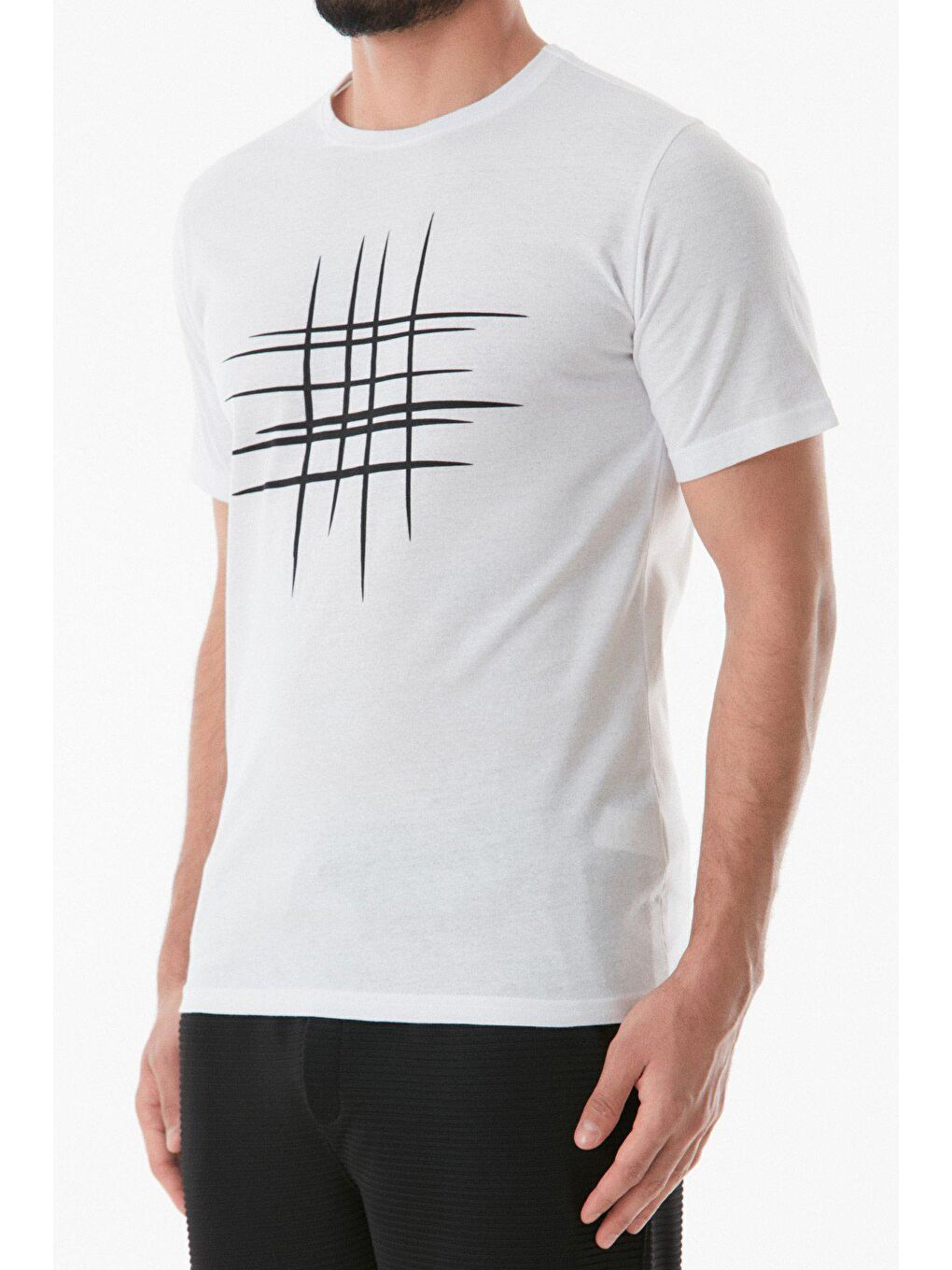Beyaz Baskılı Bisiklet Yaka Tişört-4