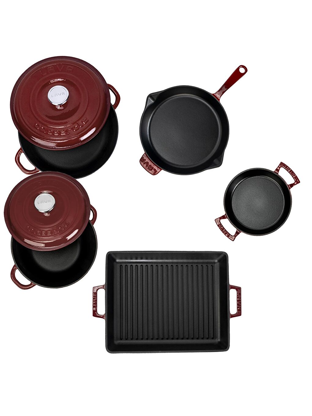 Bordo Serisi Set – Tencere, Tava, Sahan ve Izgara Bir Arada-2