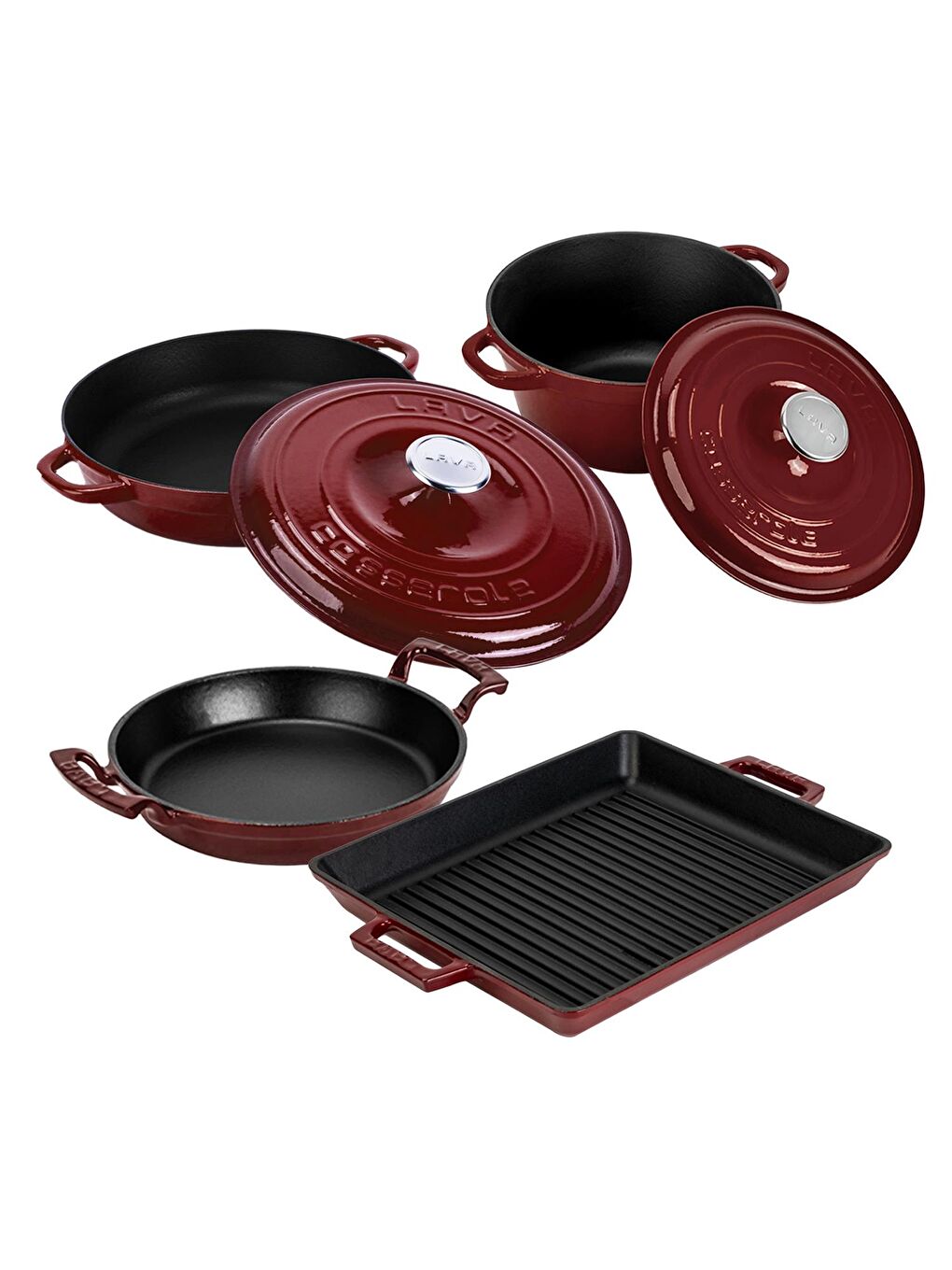 Bordo Döküm 7 Parça Set – Tencere, Sahan ve Izgara ile Şef Dokunuş-1