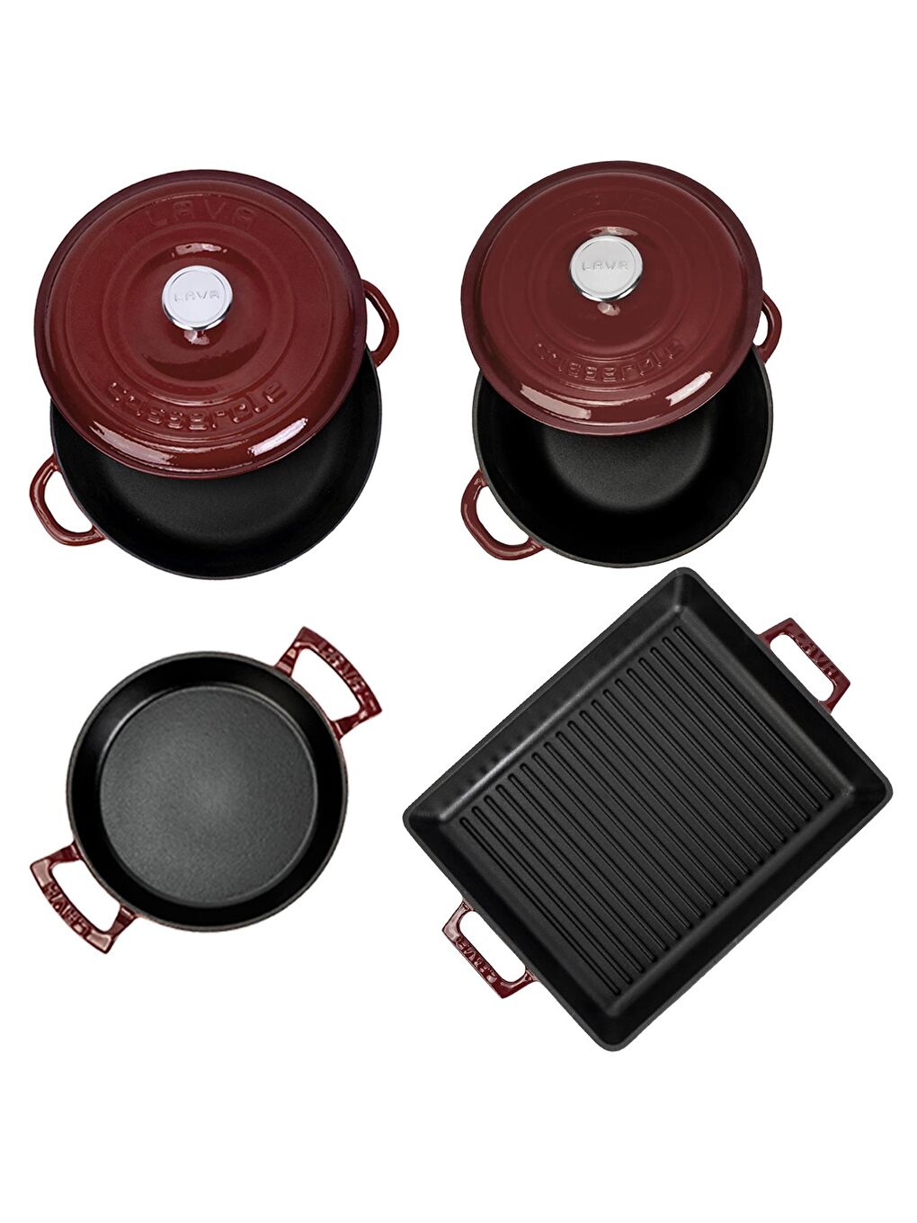 Bordo Döküm 7 Parça Set – Tencere, Sahan ve Izgara ile Şef Dokunuş-2
