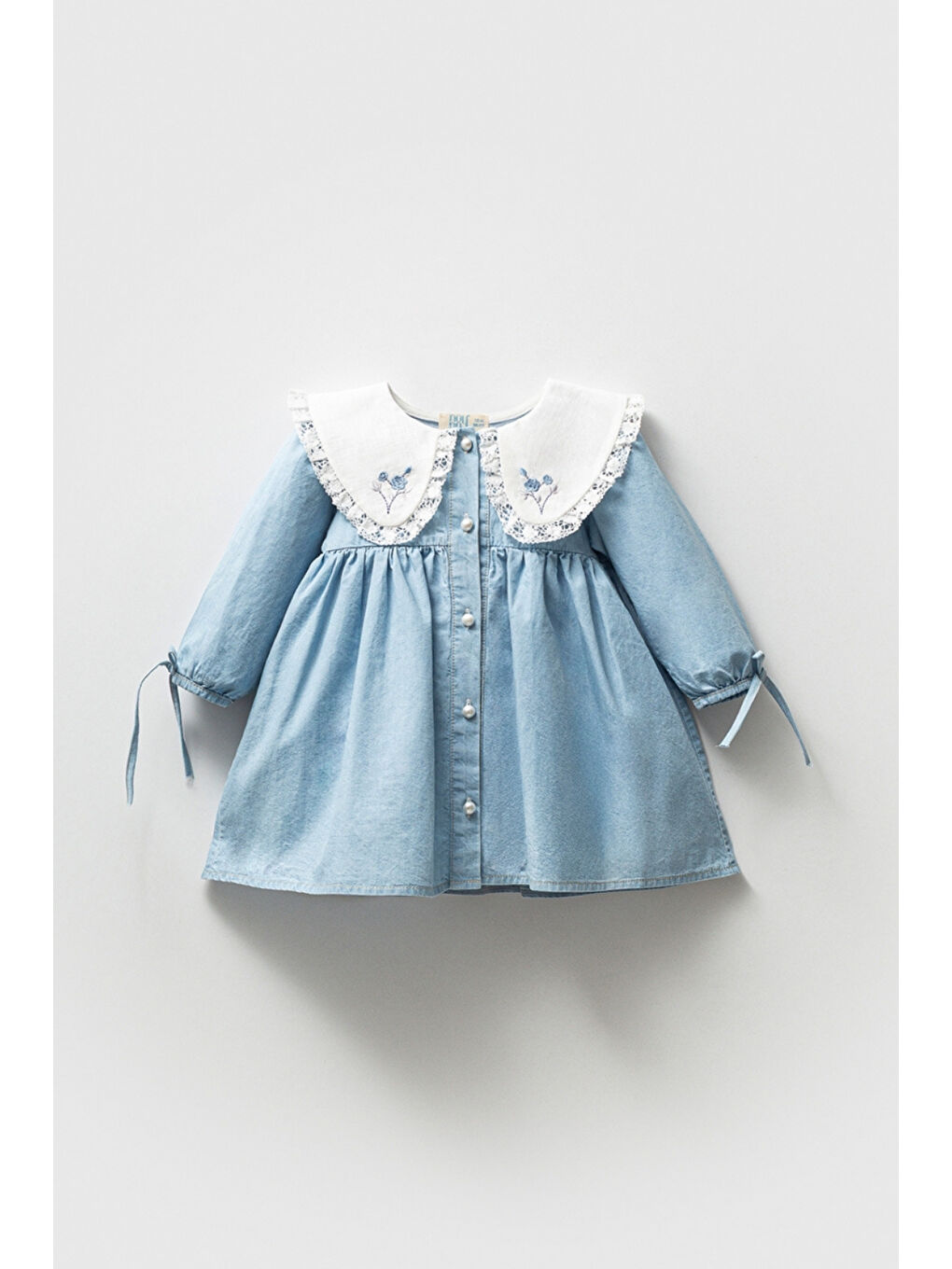 Mavi Çiçek Desenli Yakalı Kız Bebek Elbise - Addys-2