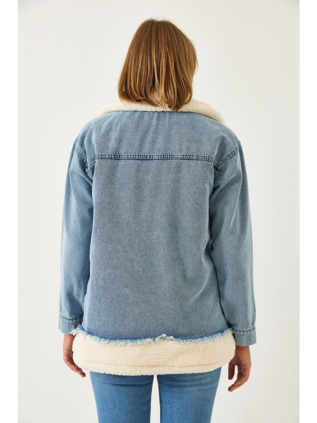 Bej Kadın Tedy Astar Detay Dört Cepli Denim Mont-4