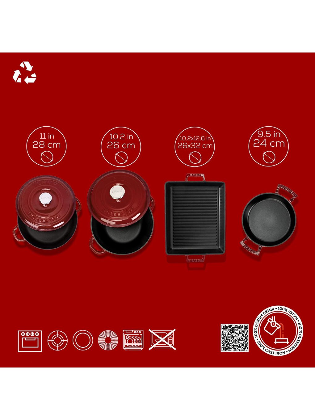 Bordo Döküm 7 Parça Set – Tencere, Sahan ve Izgara ile Şef Dokunuş-3