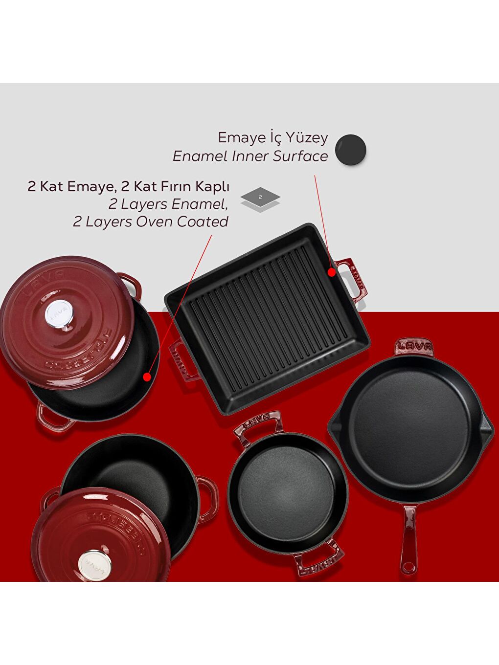 Bordo Serisi Set – Tencere, Tava, Sahan ve Izgara Bir Arada-5