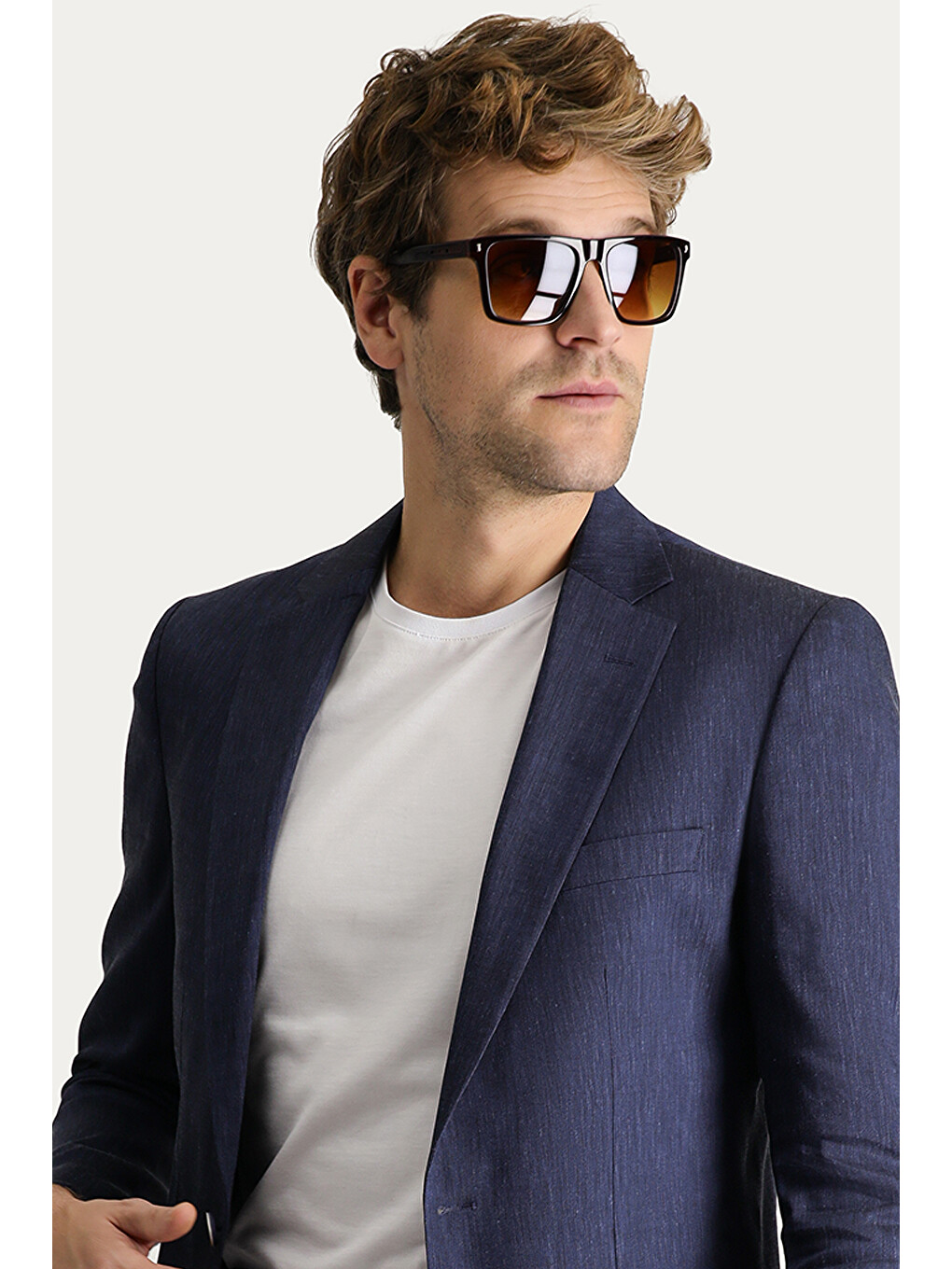 Lacivert Keten Karışımlı Spor Blazer Ceket-2