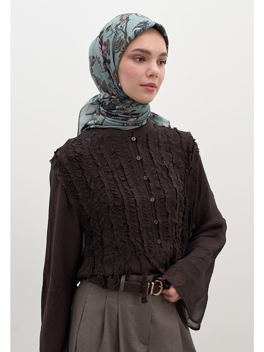 Gısele Desen Pamuklu Viskon Eşarp Soft Mavi-1