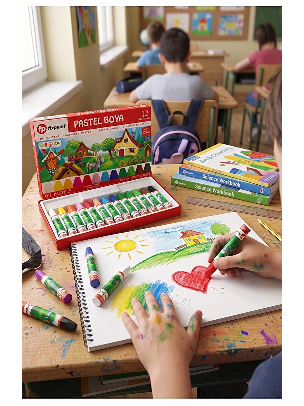 Pastel Boya 12 Renk 1 Paket Fixpoint Pastel Boya 12 Li Karton Kutulu Parlak Canlı Ve Örtücü Renkler-3