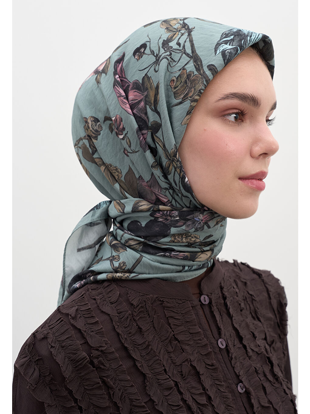 Gısele Desen Pamuklu Viskon Eşarp Soft Mavi-2