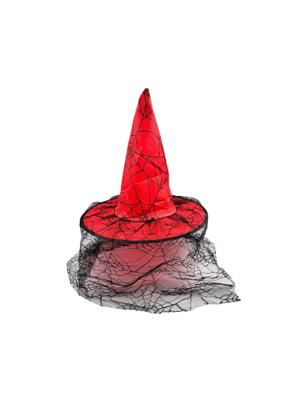 Kırmızı  Ağ Desenli Tül Detaylı Şapka