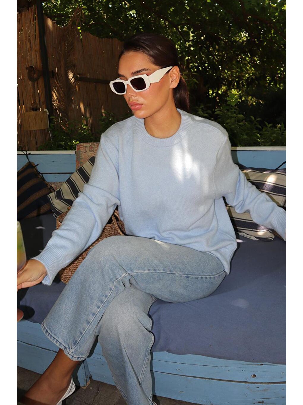 Bebe Mavisi Bisiklet Yaka Kadın Triko Kazak Mg2494-2