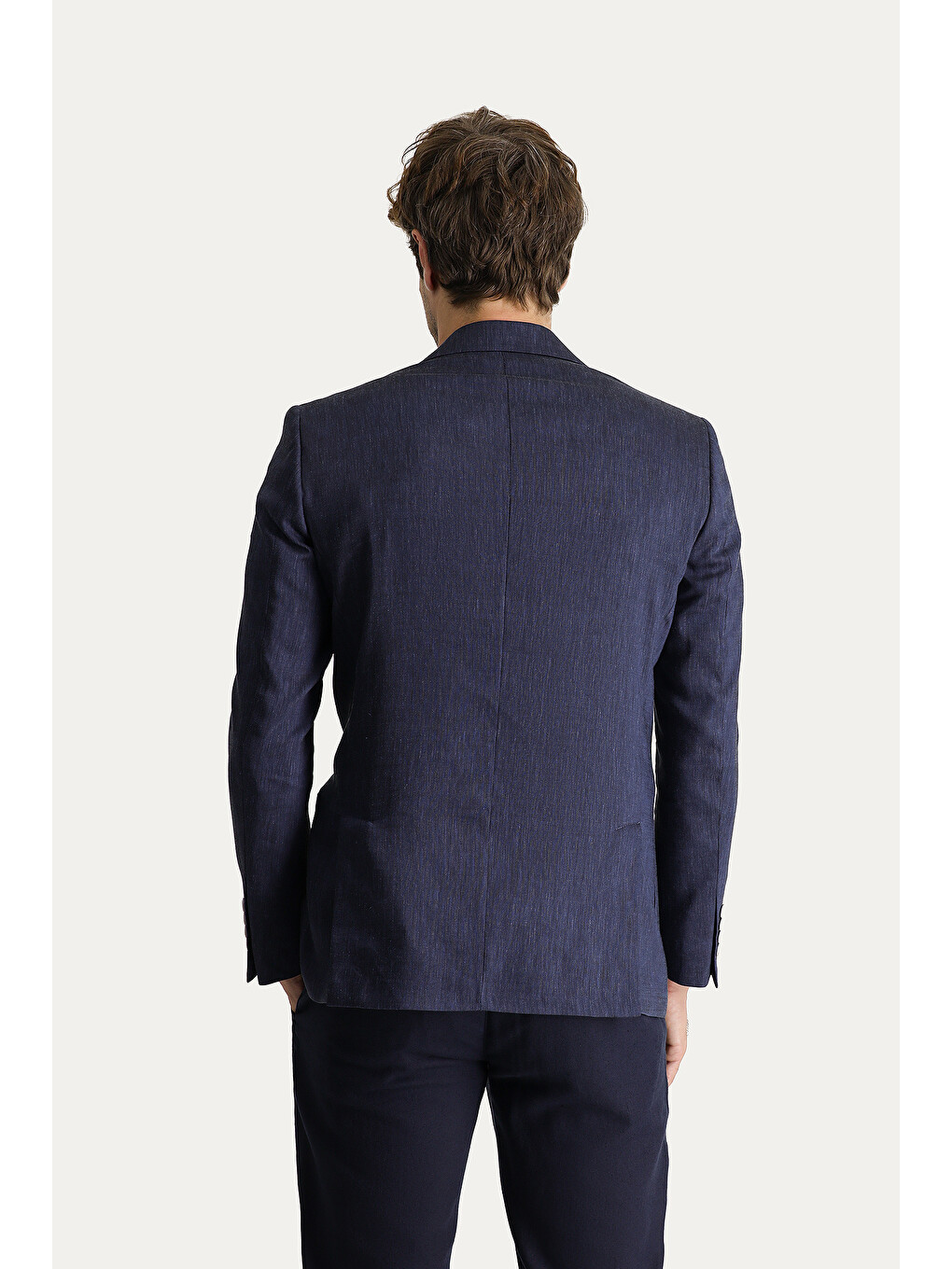Lacivert Keten Karışımlı Spor Blazer Ceket-4