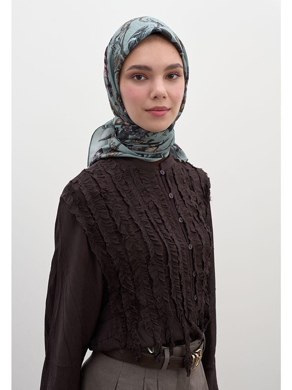 Gısele Desen Pamuklu Viskon Eşarp Soft Mavi-3