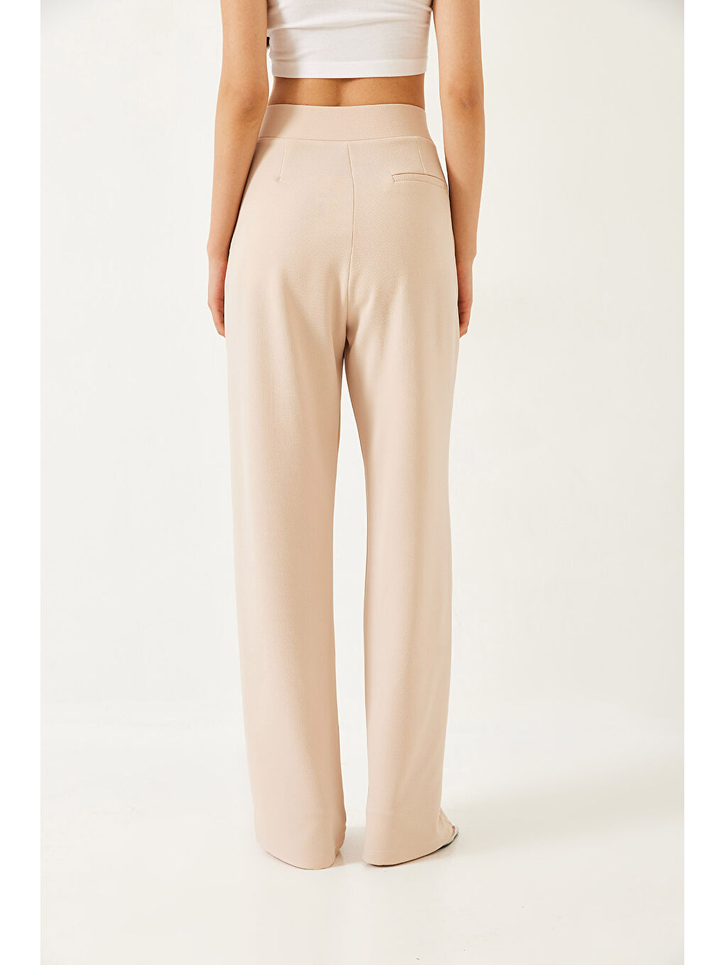 Bej Kadın Beli Cırtlı Rahat Palazzo Pantolon-6