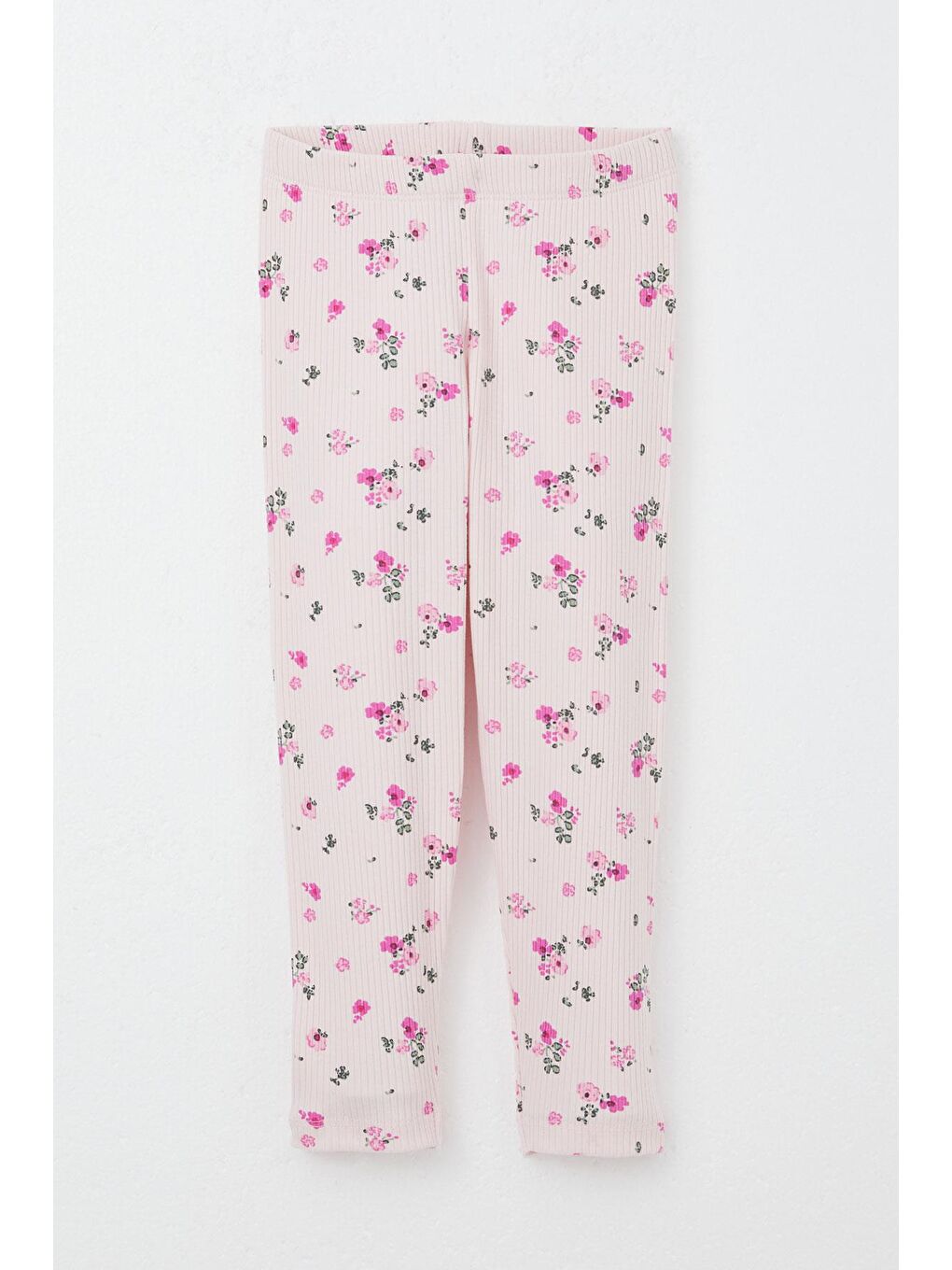 Kız Çocuk Taytlı Takım Çiçek Desenli Omuzu Fırfırlı Pembe (2-3 Yaş)-2