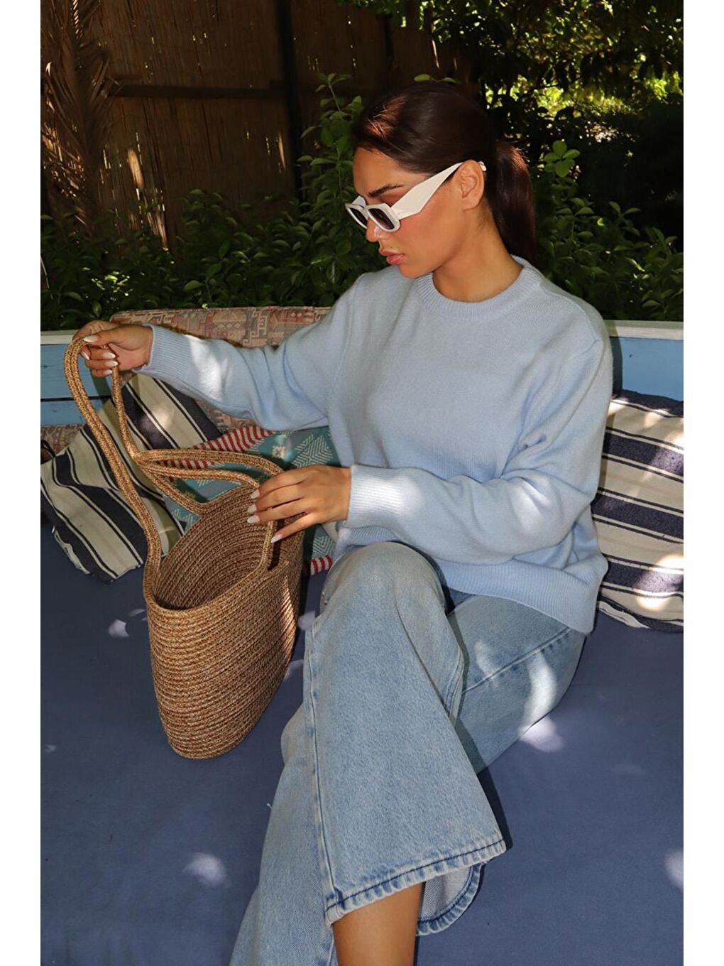 Bebe Mavisi Bisiklet Yaka Kadın Triko Kazak Mg2494-3