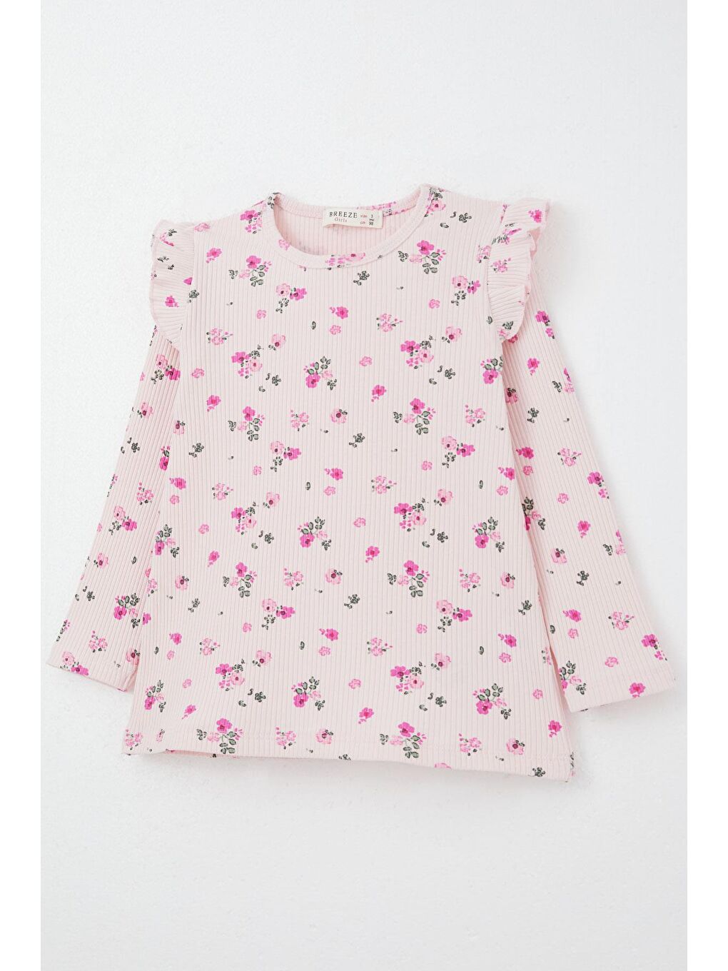 Kız Çocuk Taytlı Takım Çiçek Desenli Omuzu Fırfırlı Pembe (2-3 Yaş)-5