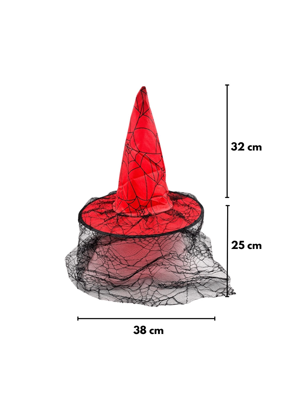 Kırmızı  Ağ Desenli Tül Detaylı Şapka-1