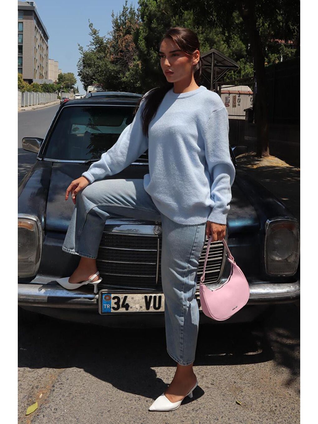 Bebe Mavisi Bisiklet Yaka Kadın Triko Kazak Mg2494-7