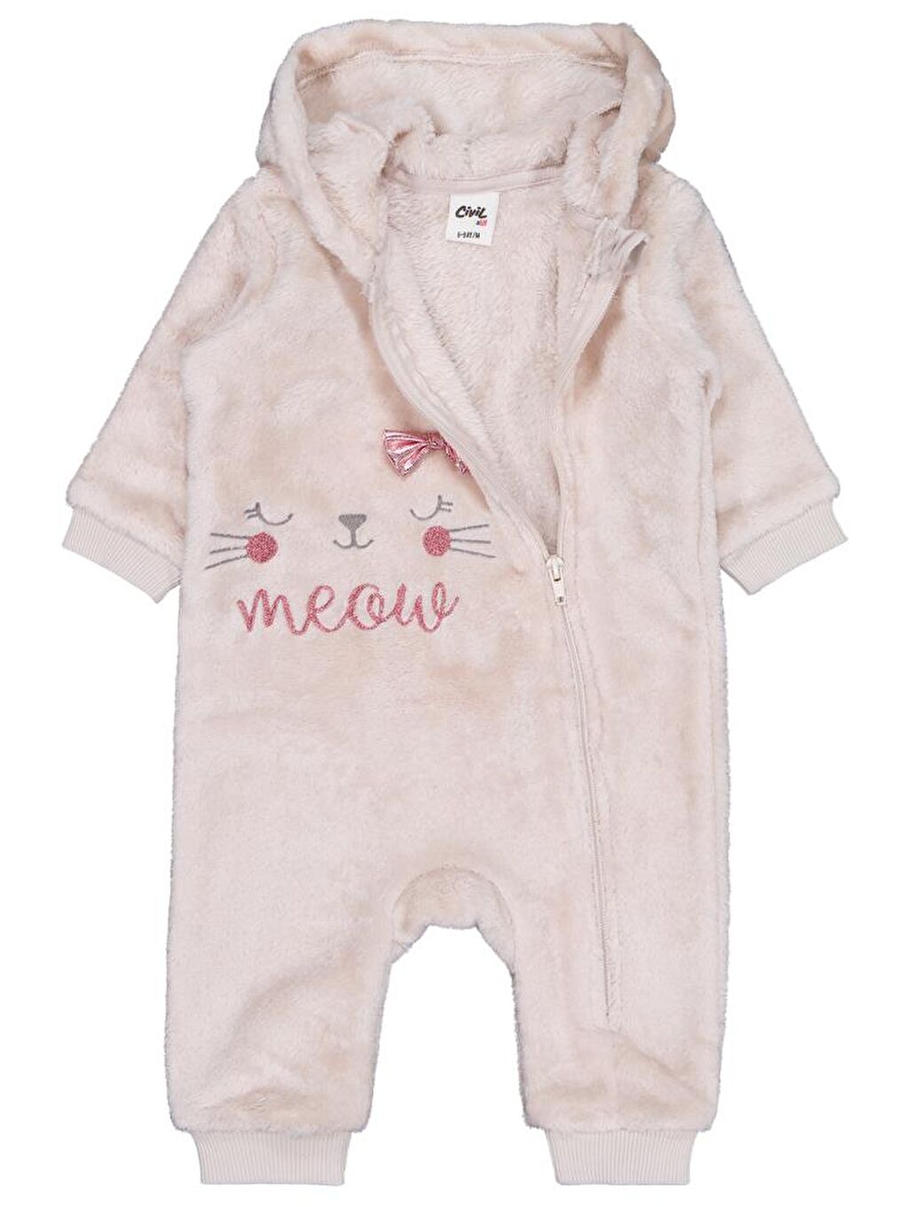 Baby Fiyonk Meow Nakışlı 6-18 Ay Tulum - Bej 18-24 Ay