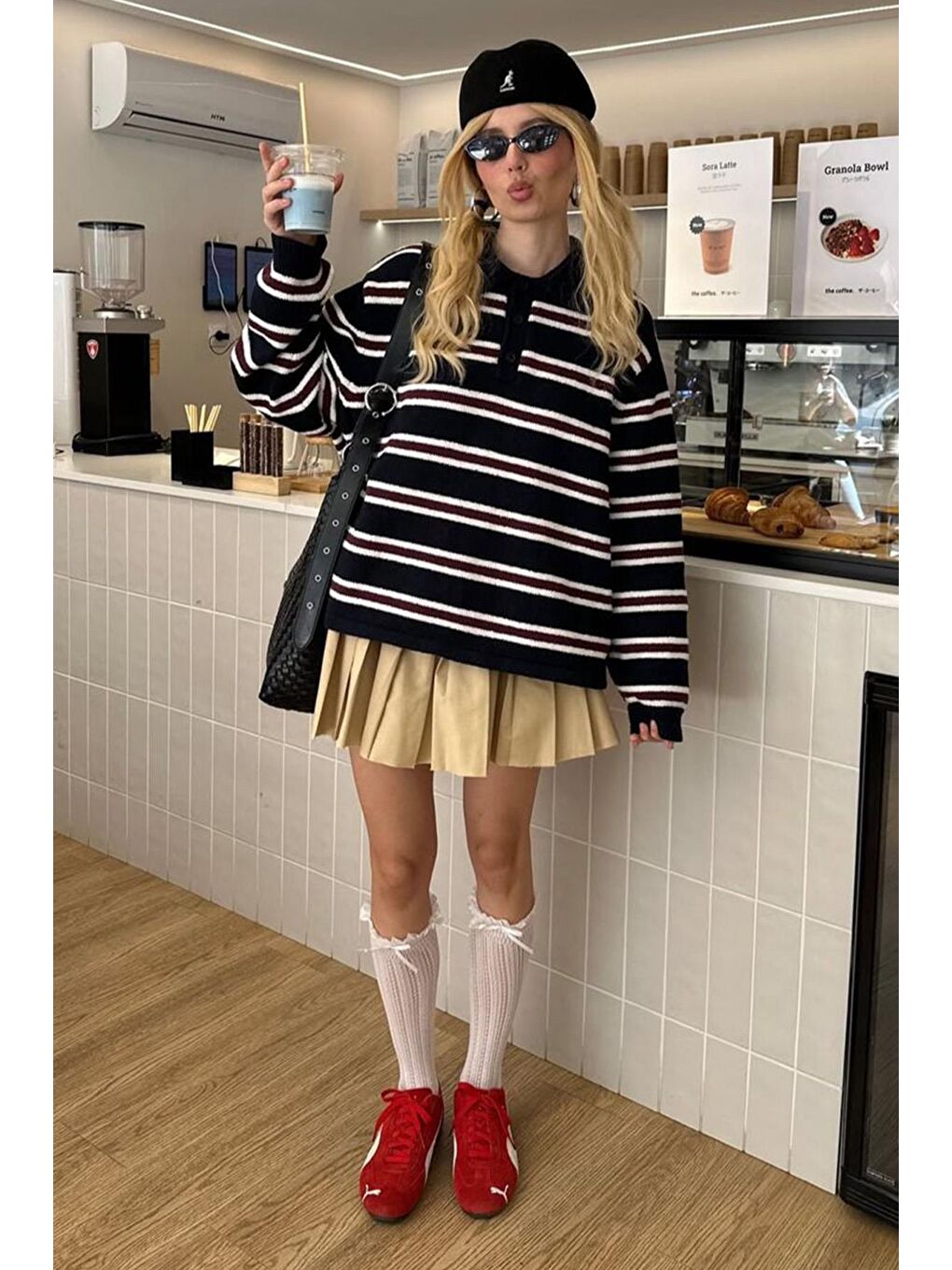 Siyah Polo Yaka Çizgili Kadın Triko Kazak Mg2469-3