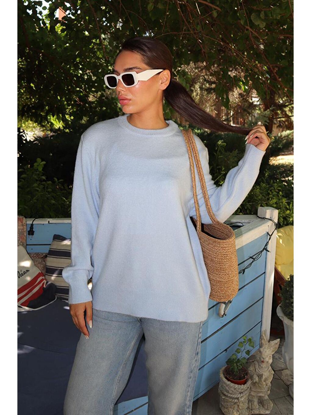 Bebe Mavisi Bisiklet Yaka Kadın Triko Kazak Mg2494-9