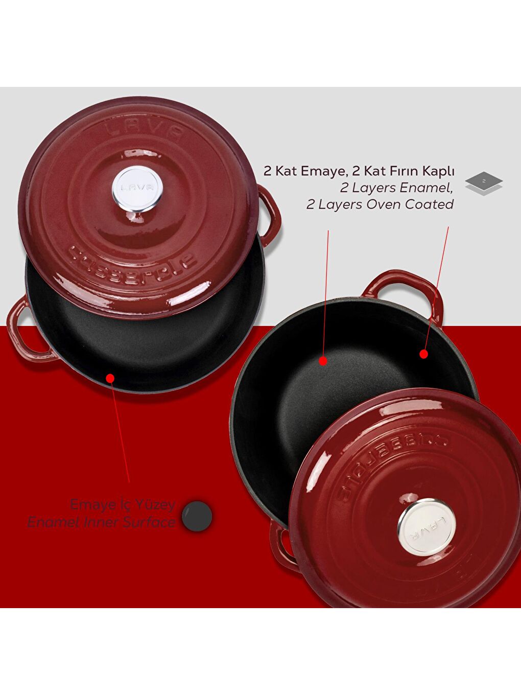 Bordo Döküm Tencere Seti – Tasarım, Uzun Ömürlü Döküm Kalitesi-5