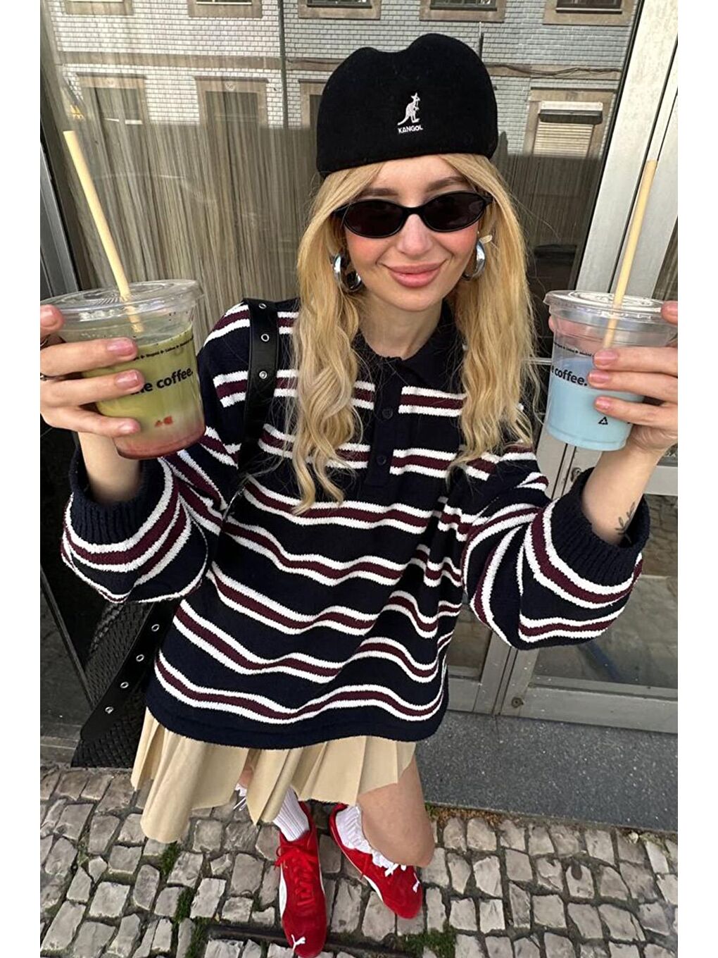 Siyah Polo Yaka Çizgili Kadın Triko Kazak Mg2469-4