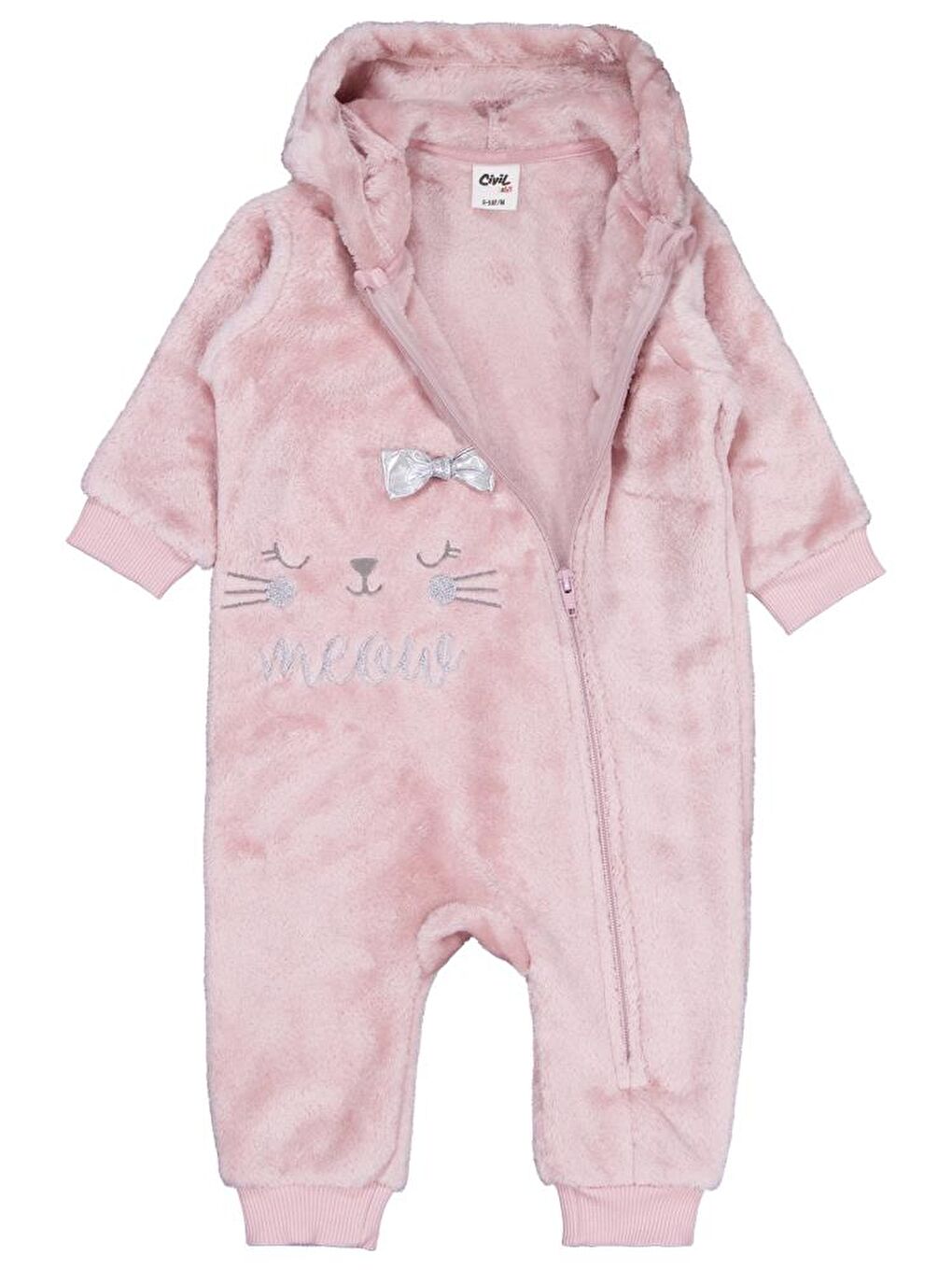 Pembe Baby Fiyonk Meow Nakışlı 6-18 Ay Tulum - Lila 9-12 Ay