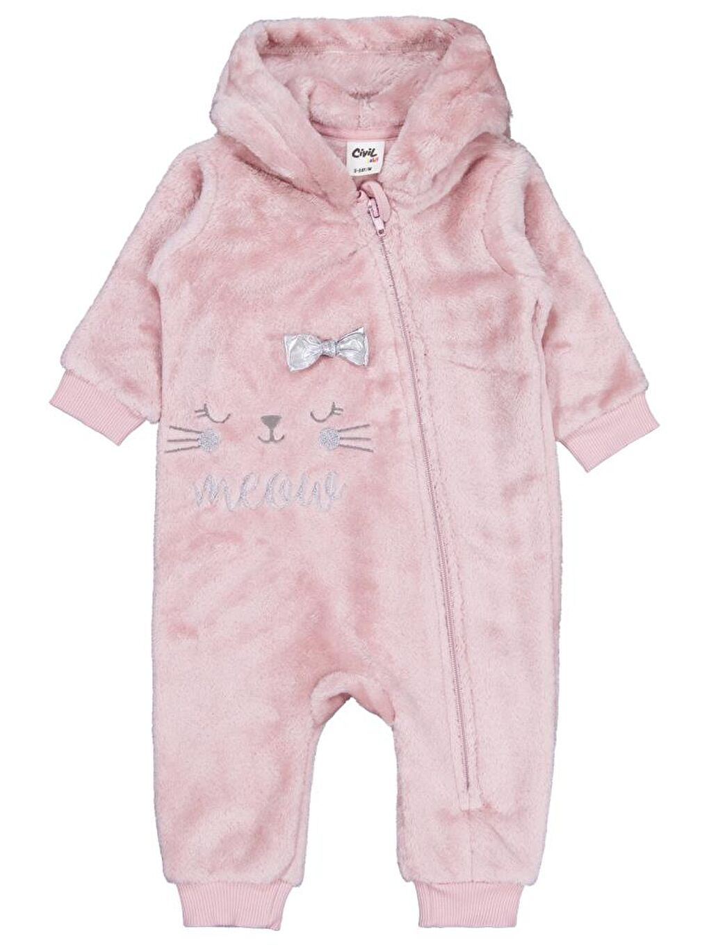 Pembe Baby Fiyonk Meow Nakışlı 6-18 Ay Tulum - Lila 9-12 Ay-1