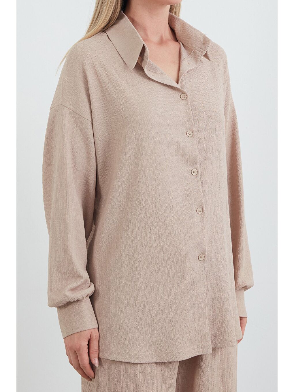 Bej Fullamodest Gömlek Yaka Bürümcük Kumaş 2 Li Takım-4