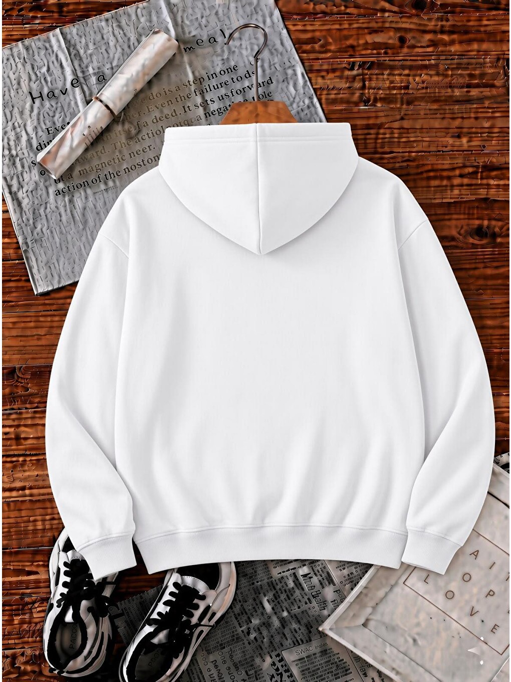 Beyaz Sw Strawberries Yes, Please." Ön Baskılı Renkli Kadın Kapüşonlu Sweatshirt-1
