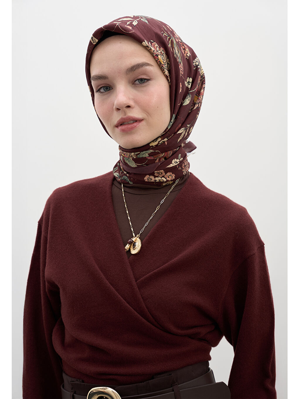 Jenephıe Desen Pamuklu Viskon Eşarp Bordo
