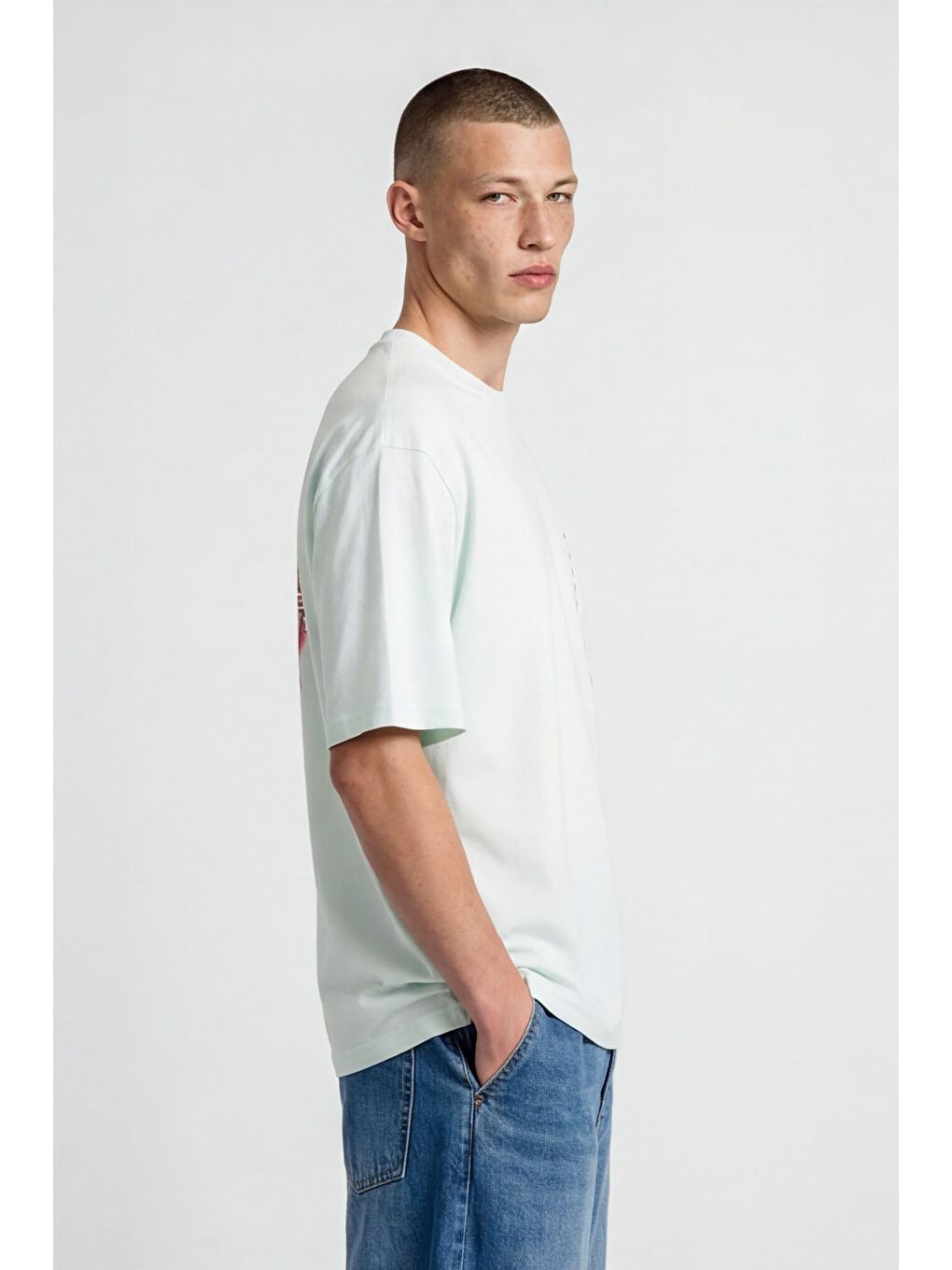 Yeşil Giotelli Erkek Mint Geniş Kesim Oversize Fit Baskılı Kısa Kollu Bisiklet Yaka Tişört-2