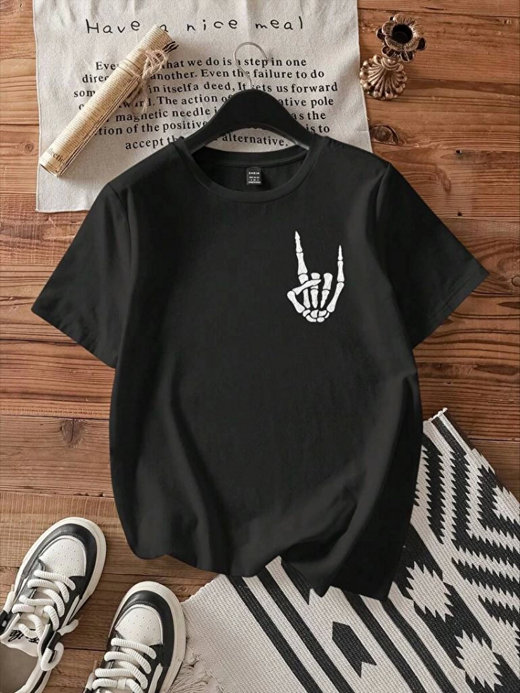 Baskılı T-shirt - Siyah-1