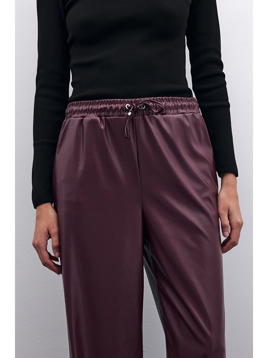 Salaş Deri Pantolon - Bordo-4