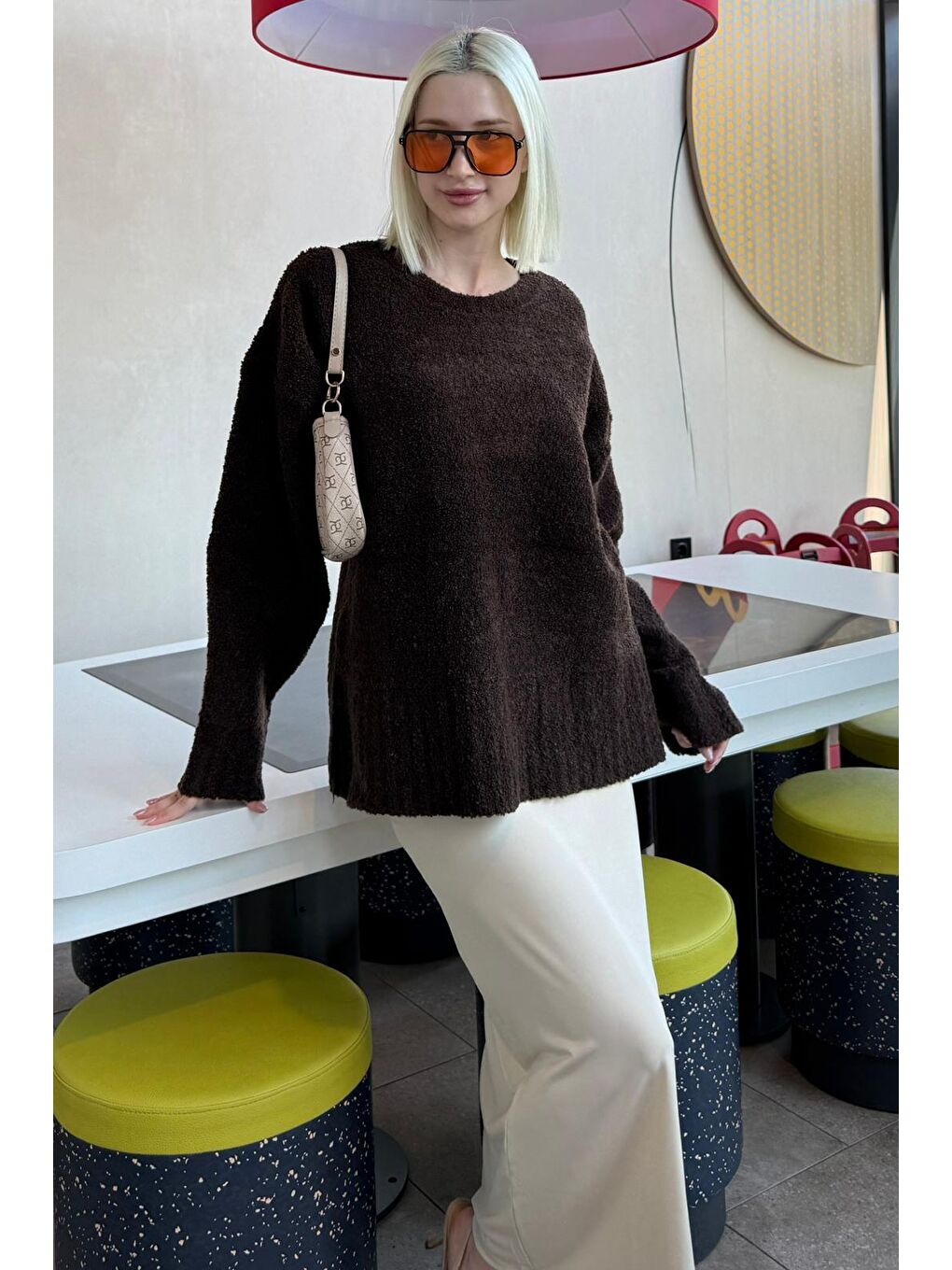 Kahverengi Bisiklet Yaka Kadın Buklet Kazak Mg2480-1