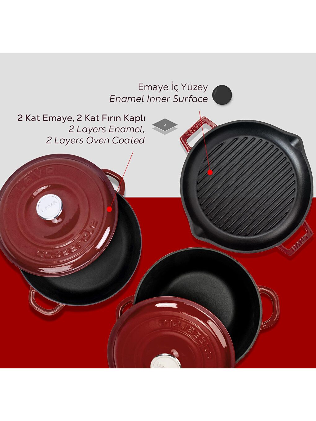 Bordo Döküm Tencere ve Izgara Seti – Sofralarda Şef Dokunuşu-5
