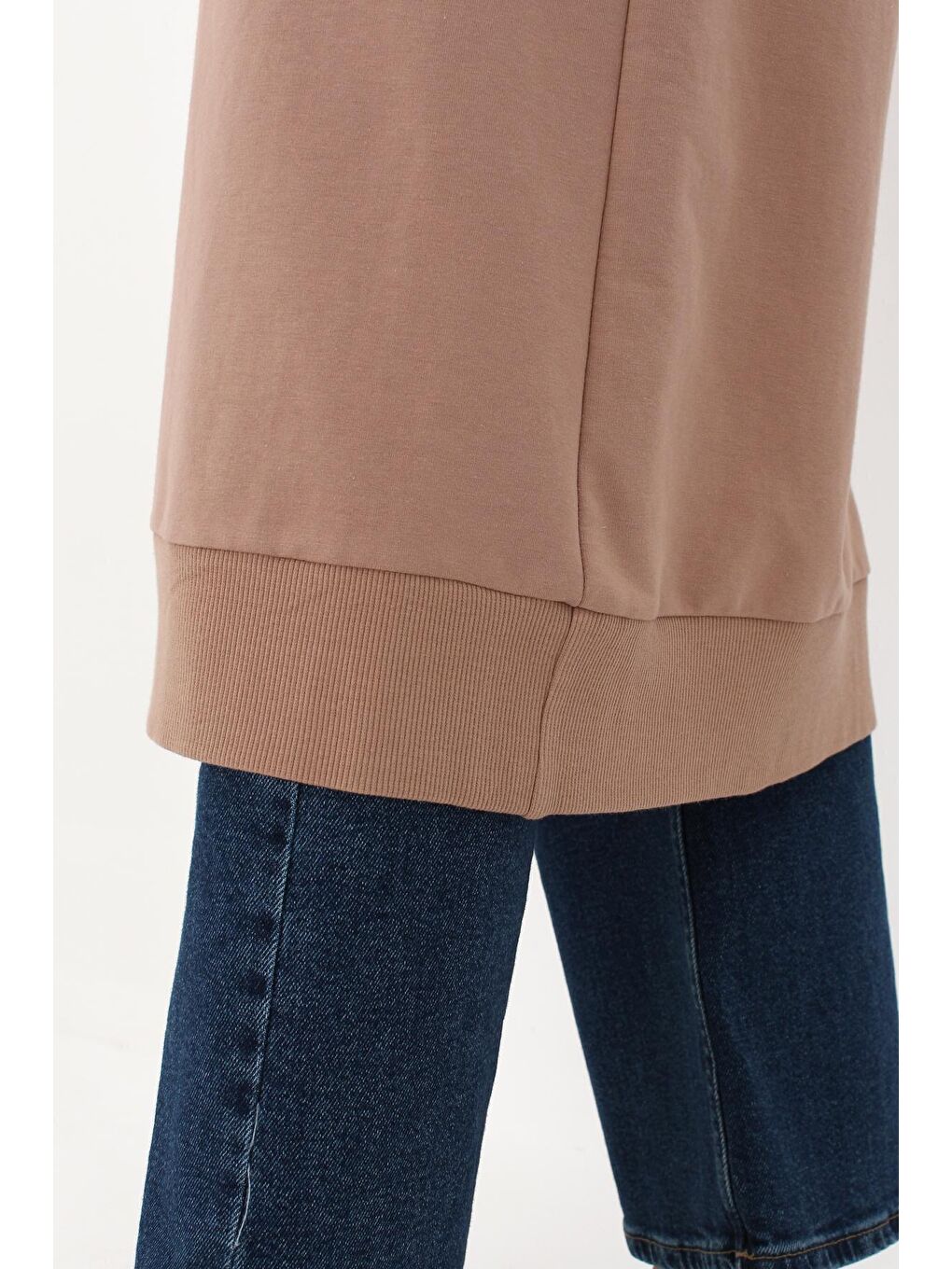 Bej Vizon Kuşgözlü Kapüşonlu Cepli Sweat Tunik-4