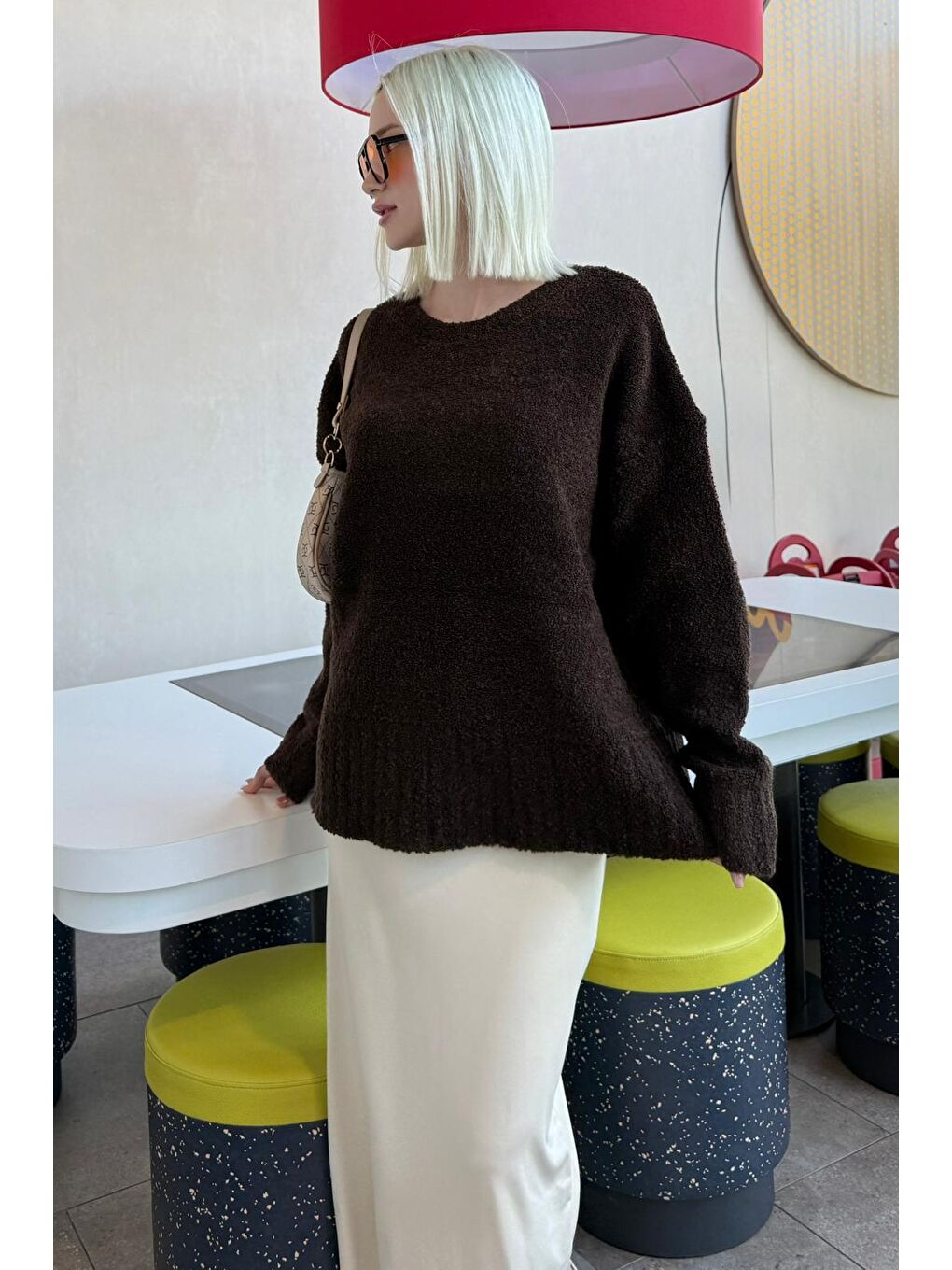 Kahverengi Bisiklet Yaka Kadın Buklet Kazak Mg2480-2