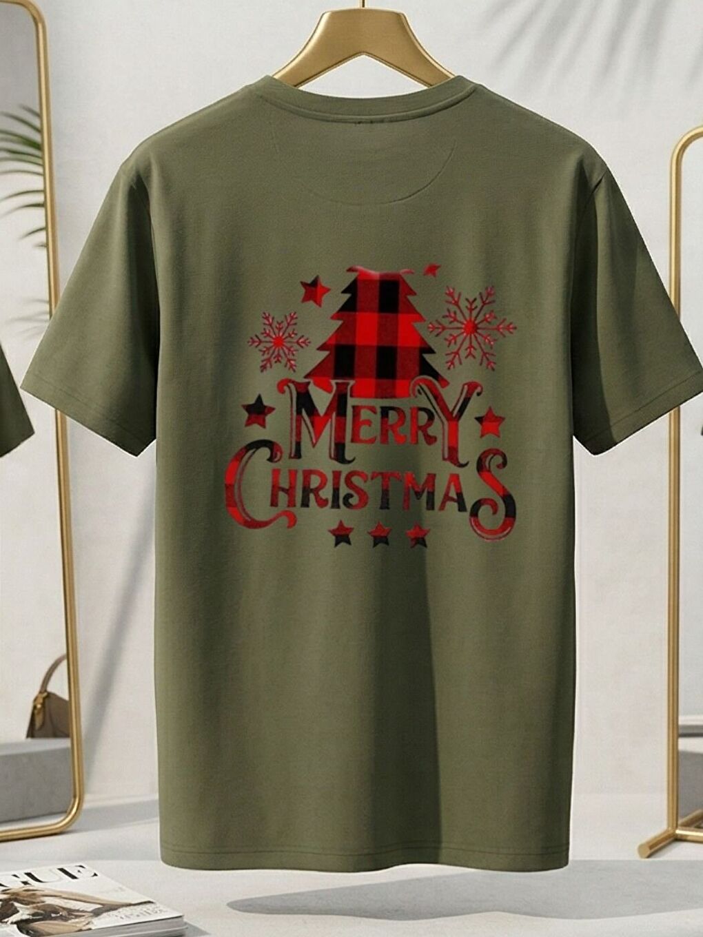 Haki Merry Chrismas Baskılı Tişört-1